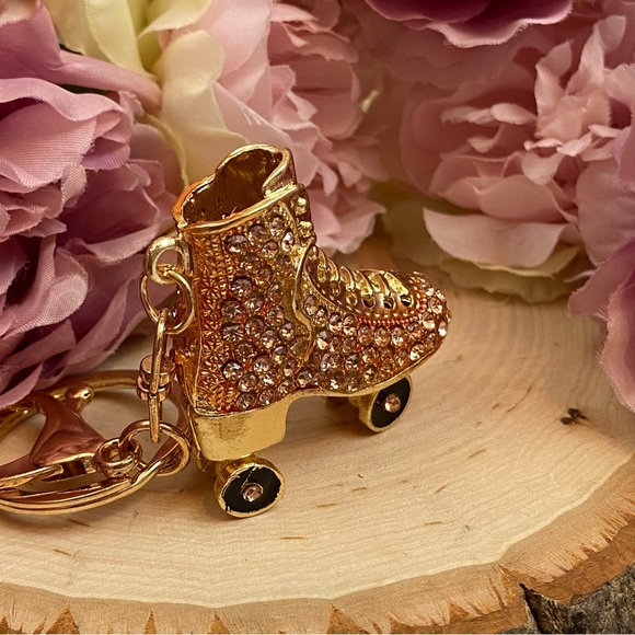 Champagne and Gold Crystal Roller Skate Keychain Charm - Picture 9 of 16